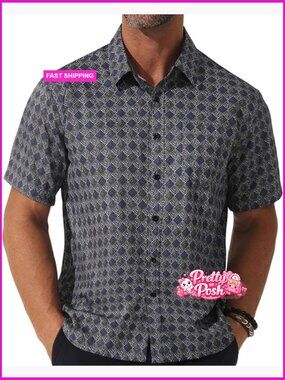 Short Sleeve Button Down Shirt with Pocket, Polyester Spandex Blend